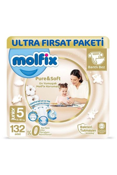 Molfix Pure&Soft Baby Diapers Size 5 Junior Ultra Deal Package 132 Pieces