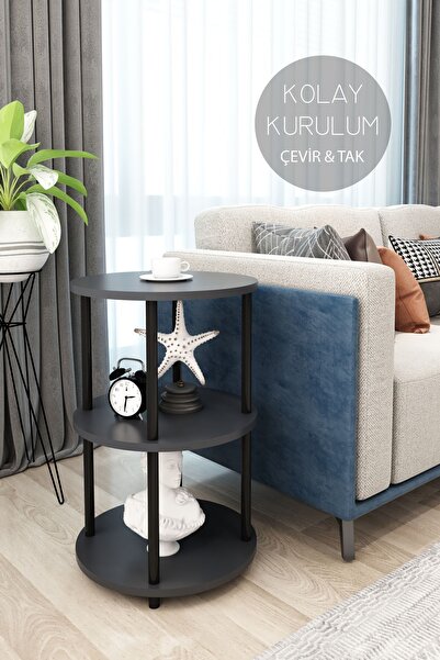 Modalanka 3 Raflı Yuvarlak Tasarım Çevir Tak Yan Sehpa Kitaplık Özel Tasarım ...