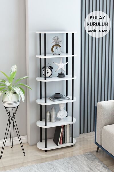 Modalanka 6 Raflı Oval Tasarım Kitaplık Ofis Salon Kitaplığı Modern Şık Tasar...