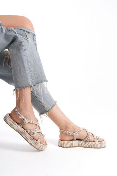öz se shoes Halat Ipli Yüksek Taban Hasır Sandalet