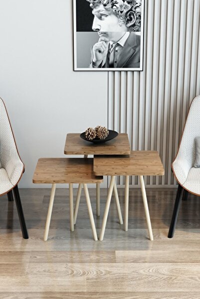 Modalanka 3'lü Zigon Sehpa Kare Model Zigon Sehpa Gürgen Ayak