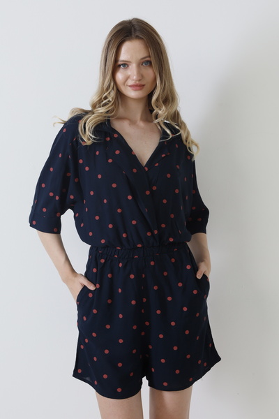 Lucky Line Salopetă de damă cu guler dublu 100% viscoză - elastic în talie, confortabilă de vară
