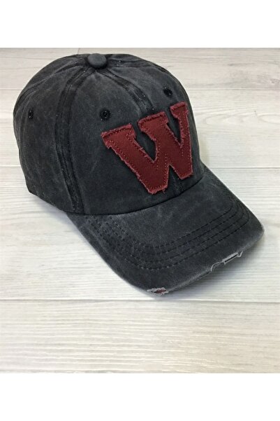 Betülce Eskitme Model Nakışlı Koyu Gri W Cap Şapka- Unisex