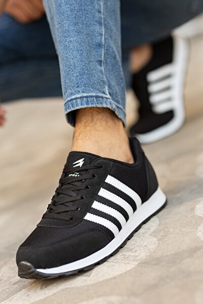 BOUIS Erkek Siyah Çizgili Casual Rahat Yumuşak Tabanlı Konforlu Bağcıklı Sneaker Spor Ayakkabı