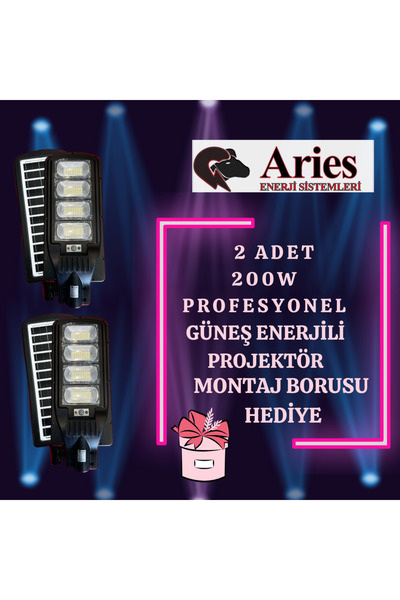ARİES ENERJİ 2 ADET 200W GÜNEŞ ENERJİLİ PROFESYONEL ARMATÜR