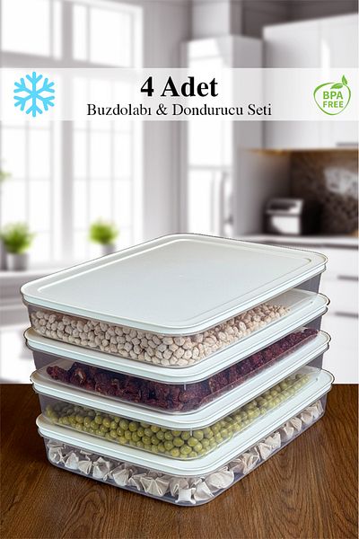 Mutfak Köşesi 4-Piece White Refrigerator Organizer - Microwave, Freezer and Diffuser Convenient Storage Container 4 X 2600 ml