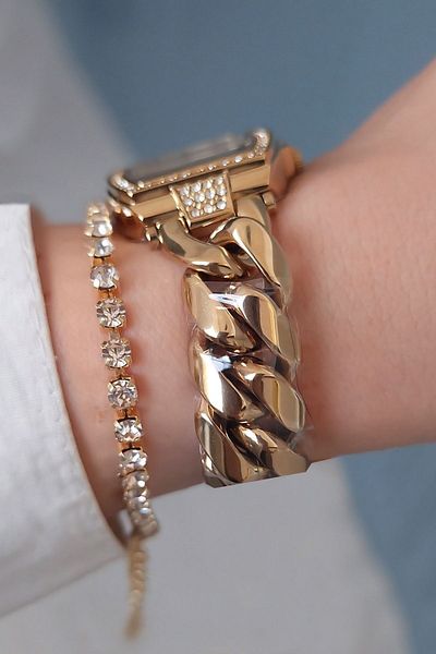 Daniel Klein Jewelled and Chained Gold Yellow Women's Wristwatch and Bracelet Gift