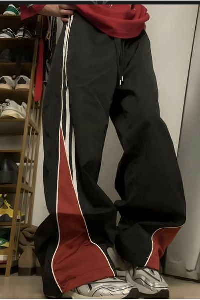 DEEFWEAR Red Black Y2K Vintage Baggy Streetwear Pants/ Sweatpants