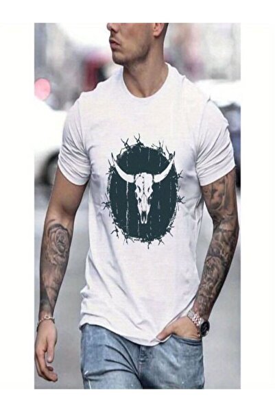 CLASSY.MODA تي شيرت جيرسي واحد - تي شيرت أبيض مطبوع بأكمام قصيرة ورقبة دائرية...