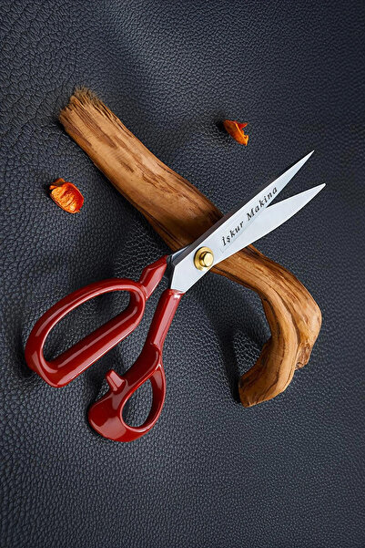 hodbehod 10 No Kırmızı Saplı Çelik Kişiye Özel İsimli Profesyonel Kumaş Kesim Makası Set 25.5cm Set