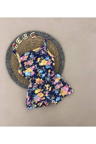 aytex Colorful Patterned Baby Girl Summer Jumpsuit with Shorts and Straps