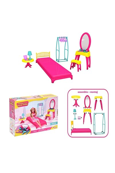BAMTEBİ Linda'nın Yatak Odası Oyun Seti Yatak Makyaj Masası Ve Aksesuarlı Bed...