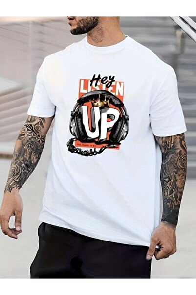 CLASSY.MODA Süprem T-Shirt - Біла футболка з принтом, оверсайз, велосипедний комір, короткий рукав