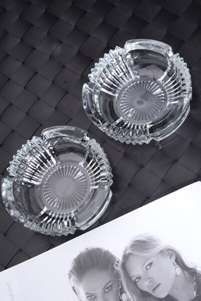 Bev Kitchen 2 منفضة سجائر زجاجية كريستالية فاخرة - طبق رماد دائري وطبق رماد