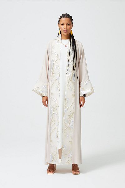 Nuum Design Brocade Garnished Abaya Nude & Shawl