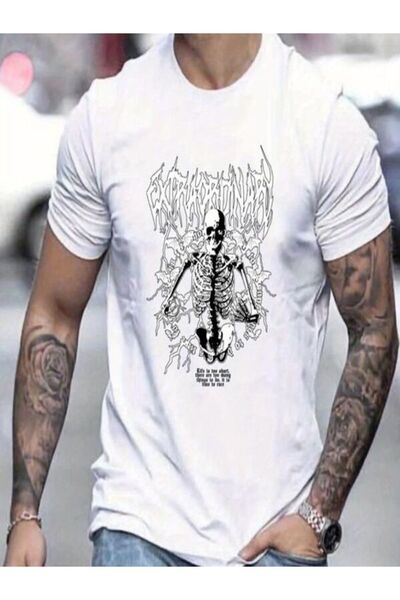 CLASSY.MODA تي شيرت جيرسي واحد - تي شيرت أبيض مطبوع بأكمام قصيرة ورقبة دائرية...