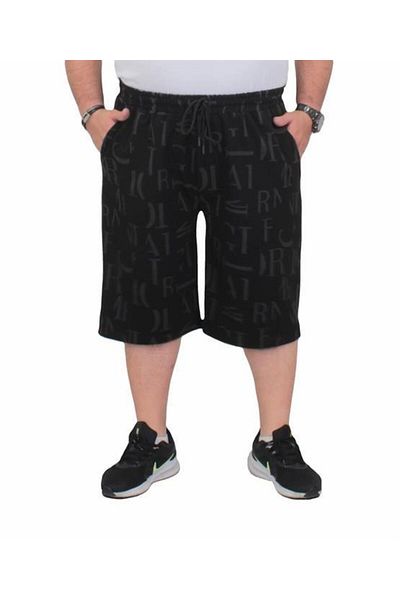 Starbattal Plus Size Men's Combed Cotton Shorts - Letter Dance 24644 BLACK