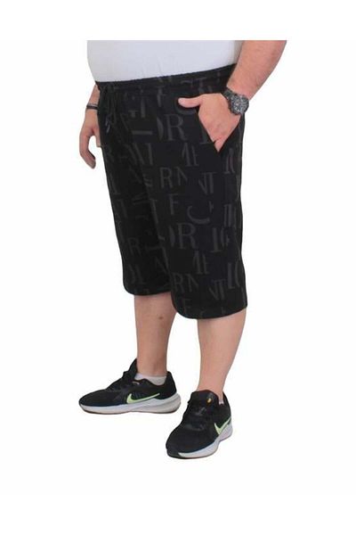 Starbattal Plus Size Men's Combed Cotton Shorts - Letter Dance 24644 BLACK