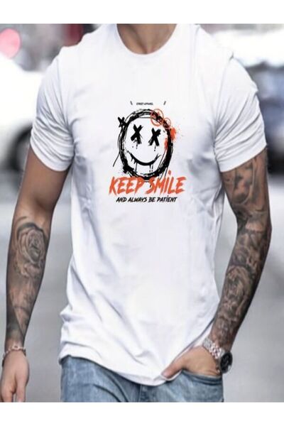 CLASSY.MODA تي شيرت جيرسي واحد - تي شيرت أبيض مطبوع بأكمام قصيرة ورقبة دائرية...