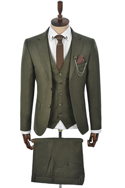 DeepSEA Khaki Men's Slim Fit Vest 3-Piece Suit - Double Button, Double Slit2301501