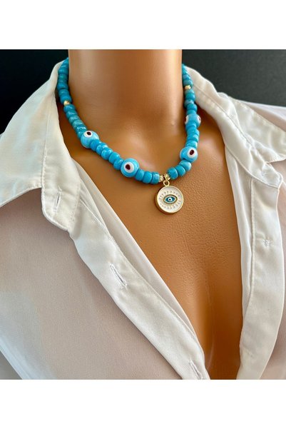 Limi Design Handmade Murano Necklace with Glass Bead Blue Evil Eye Accessory