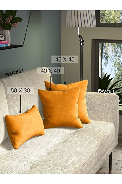 FAVOLLİ غطاء وسادة مخملي مزخرف باللون البرتقالي اليوسفي بسحاب مخفي مناسب لسلس...