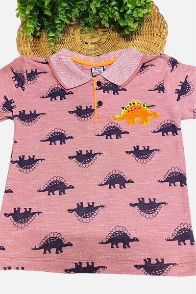 dinamik çocuk Children's Polo Neck Dinosaur T-Shirt Short Sleeve Summer Lacos