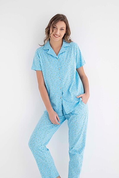 SENFONİ Kadın Düğmeli Kısa Kollu Pijama Takımı