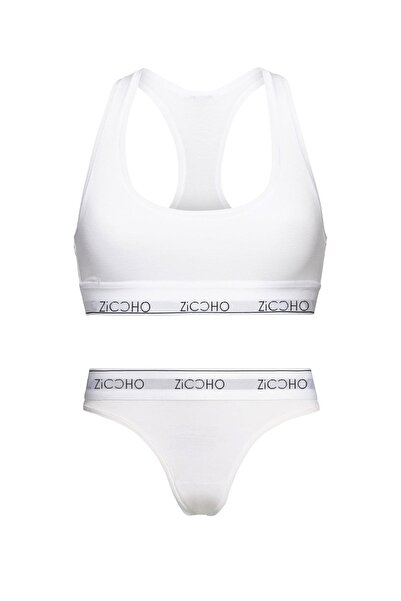 ZICCHO Lenjerie din bumbac și material elastic basic bustieră albă cu șnur/ t...