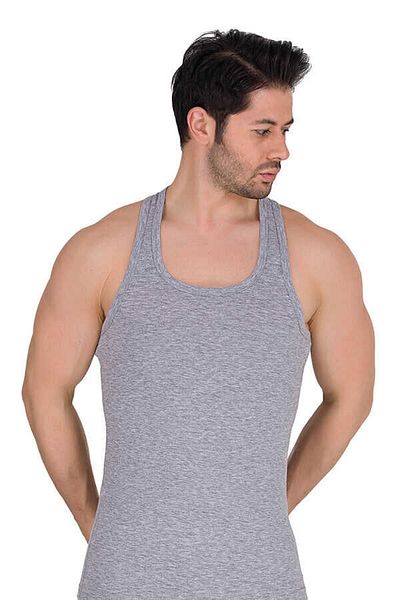 Berrak Pack of 3 Gray Ribbed Men's Rambo Undershirt