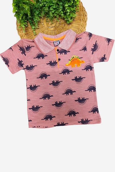 dinamik çocuk Children's Polo Neck Dinosaur T-Shirt Short Sleeve Summer Lacos