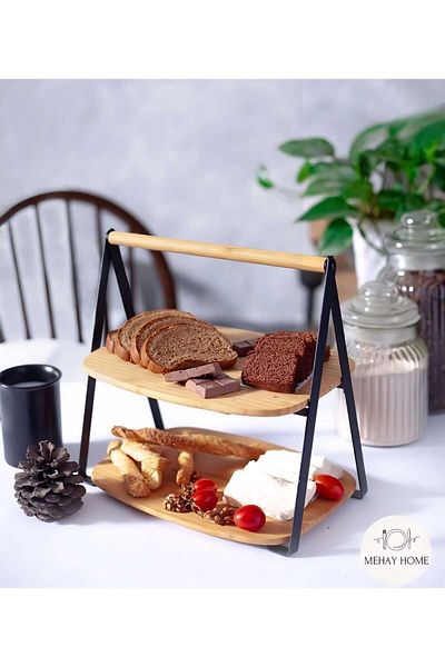 MEHAY HOME 2-Layer Handled Bamboo Organizer-Candle Holder-Organizer- Serving-Tray