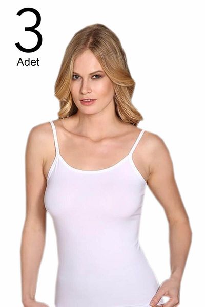 Berrak Women's White 3 Pack Lycra Rope Strap Undershirt ELF568BER2128CCM3