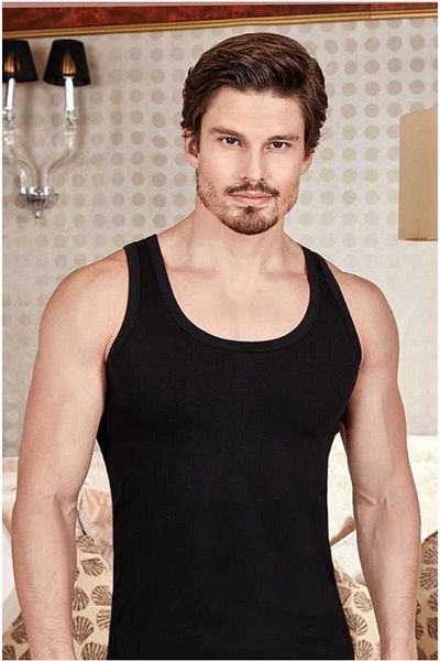 Berrak Men's Black Ribbed Rambo Undershirt