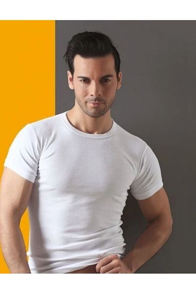 TekYıldız White 3 Pack Single Jersey Doctor Collar Men's Undershirt