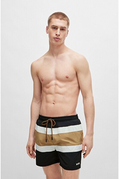 BOSS Erkek Logolu Beli Lastikli Yüksek Bel Slim Fit Siyah Deniz Şortu 5051570...