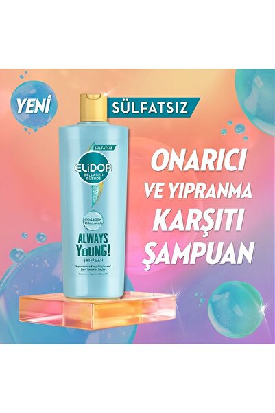 Elidor Collagen Blends Sülfatsız Saç Bakım Şampuanı Always Young Yıpranma Karşıtı Onarıcı 350 ml x3