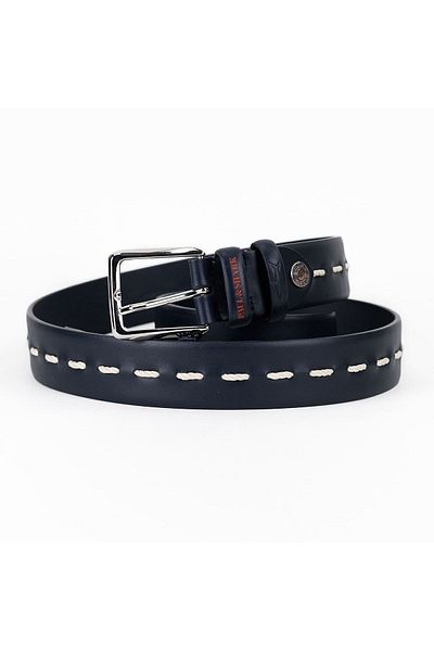 PAUL&SHARK Men's Navy Blue Belt with Metal Buckle Leather Brand Logo21416010-013