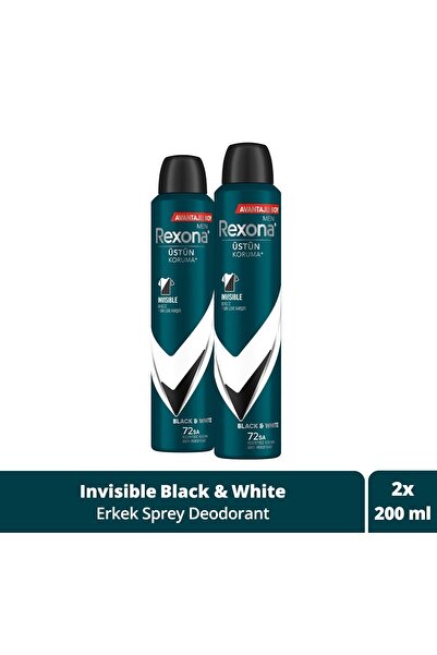 Rexona Men Erkek Sprey Deodorant Invisible Black & White 72 Saat Kesintisiz Üstün Koruma 200 Mlx2