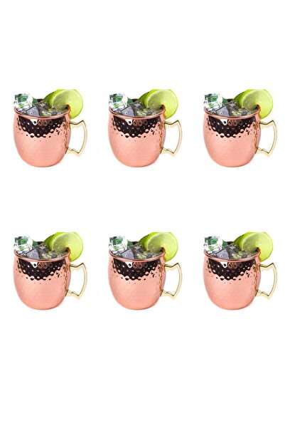 DUKKANI ISTANBUL Bakır Kupa 6 Lı Set Dövme Bakır Ayran Bardağı 6 Adet