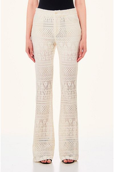 Liu Jo Γυναικείο Slim Fit Loose Leg Lace Λεπτομερές μπεζ παντελόνι MA4152J4061-51