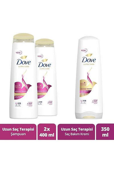 Dove Ultra Care Hair Care - 400ml x2 Long Hair Therapy Shampoo, 350ml Hair Care Conditioner