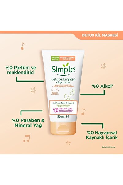 Simple Işıltı Veren Detox Kil Maskesi Işıltısını Kaybetmiş Ciltler Için 50 ml