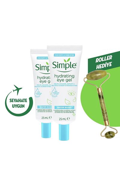 Simple Water Boost Moisturizing Eye Cream Vegan Effective for Tired and Skewer Eyes 25 Ml X2 + Roller