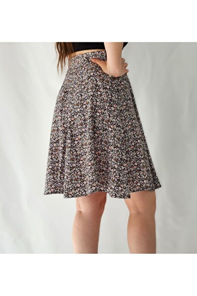 YAXİ Fusta de damă neagră cu model floral - țesută, șase piese