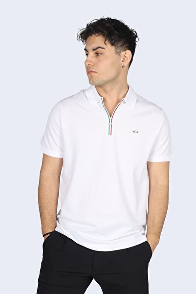 PAUL&SHARK Men's Cotton Polo Collar Button Closure Short Sleeve White Polo Co...