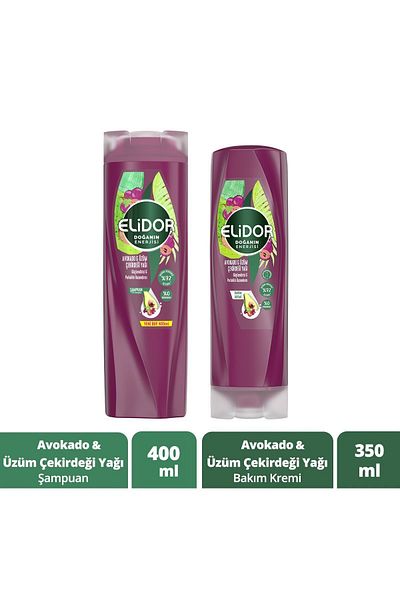 Elidor Avocado and Grape Seed Oil Hair Care Shampoo - Energy of Nature 400 ml Care Cream 350 ml