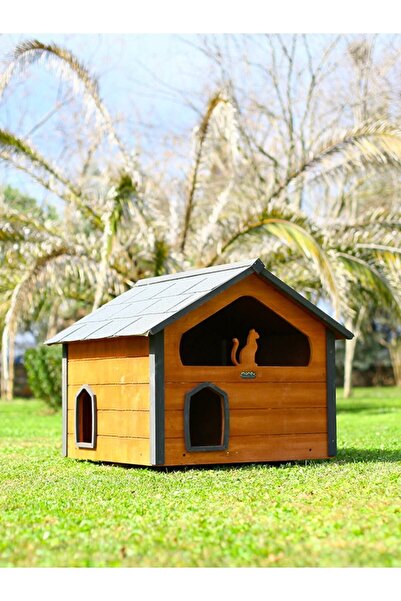 MANDU Ahşap Teraslı (DUBLEX) Kedi Evi