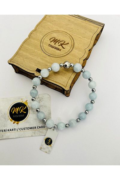 MK tasarım Real Aquamarine Stone Bracelet (FLOOR SMALL STONES GET HEMATIT) Mk.020.015