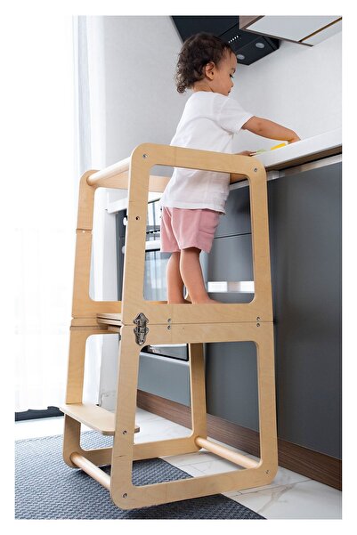 Orfis Montessori Masaya Dönüşebilen Doğal Ahşap Öğrenme Kulesi